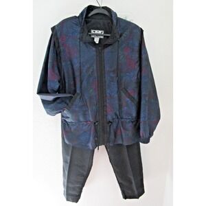Vintage Sunterra Tracksuit Set Windbreaker Nylon Women's XL Black Blue Nylon
